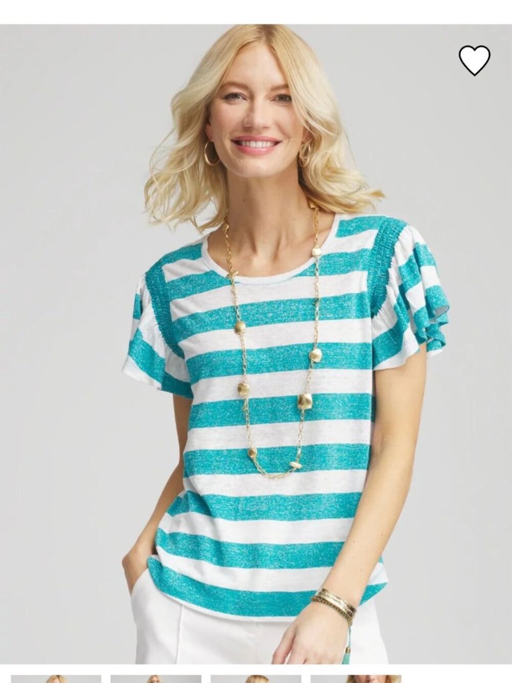 Chico's Size 3/XL Linen Shimmering Smocked Flutter Sleeved Tee Top Resort Cruise